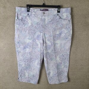 Gloria Vanderbilt Jeans Womens 16W Purple Paisley Amanda Capri Denim Stretch